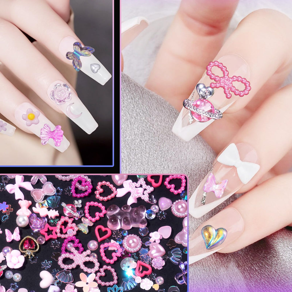 Tatiwoo pink bear nail charms bring cute touch to multi-layered designs.