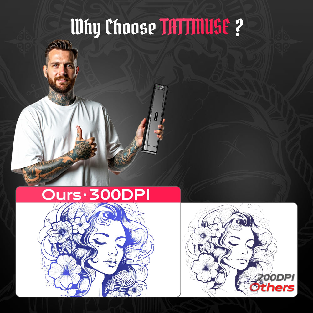 TATTMUSE ink-free thermal printing delivers clean outlines with reduced maintenance.