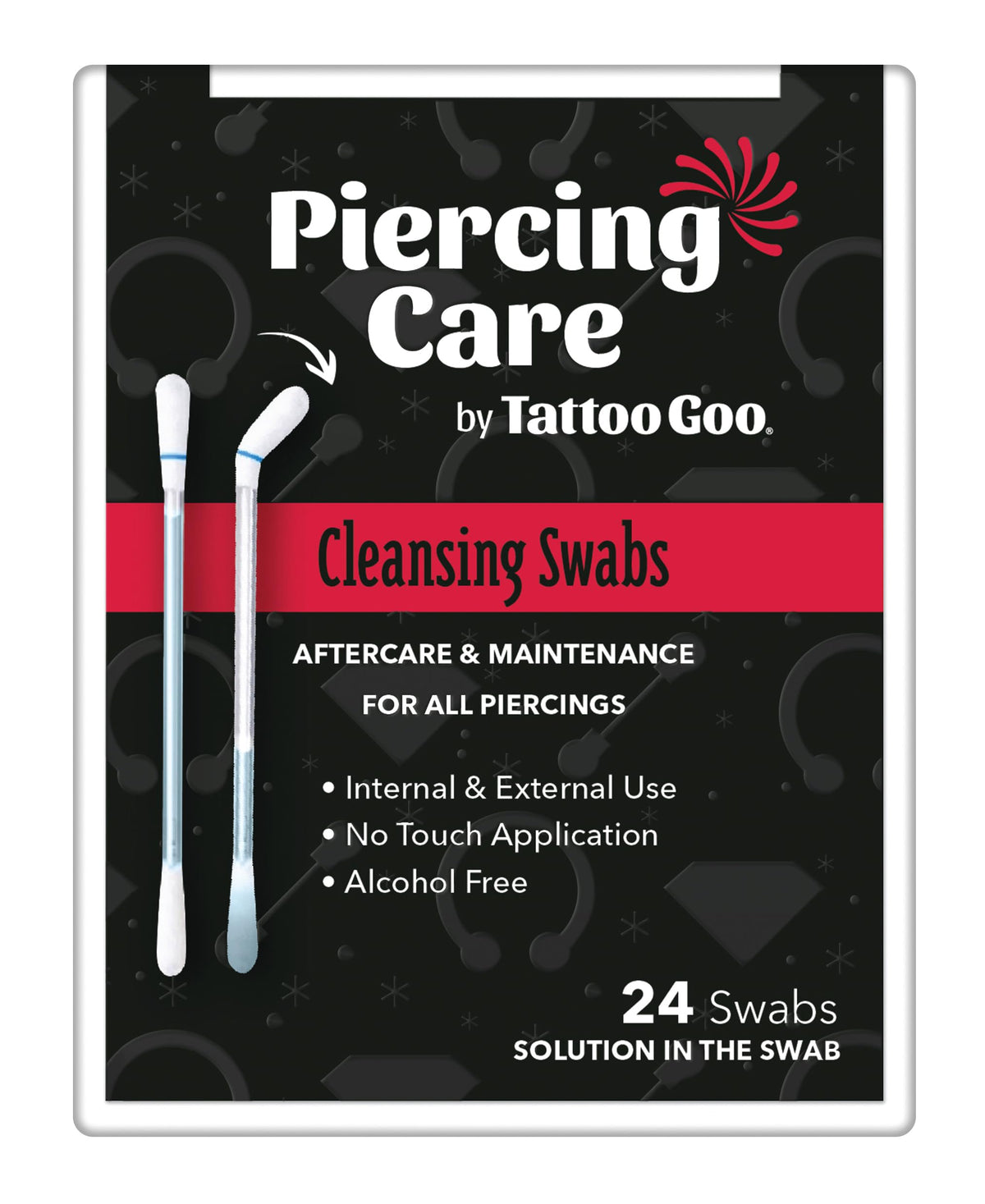 Tattoo Goo Piercing Care: empaque de hisopos desechables para higiene de perforaciones.