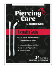 Tattoo Goo Piercing Care: empaque de hisopos desechables para higiene de perforaciones.