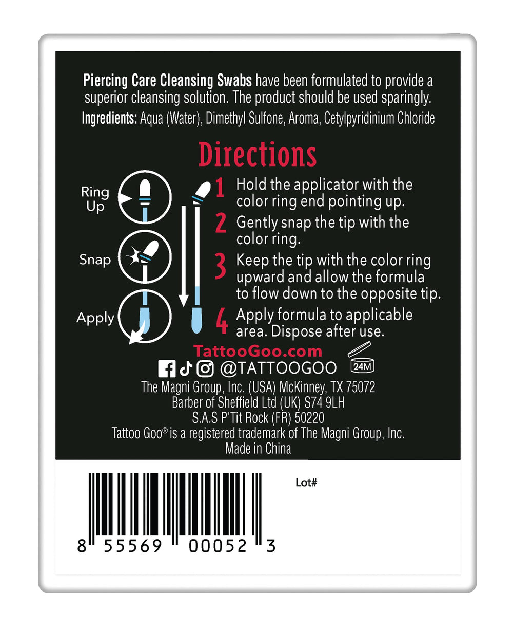 Tattoo Goo Piercing Care: diseño de uso único con activación por clic para higiene sin contacto.
