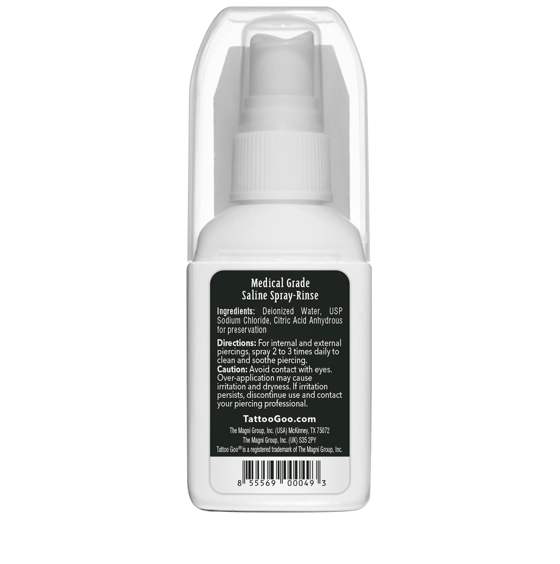 Tattoo Goo saline spray piercing cleanse highlights safe, salt-based care between jewelry changes.