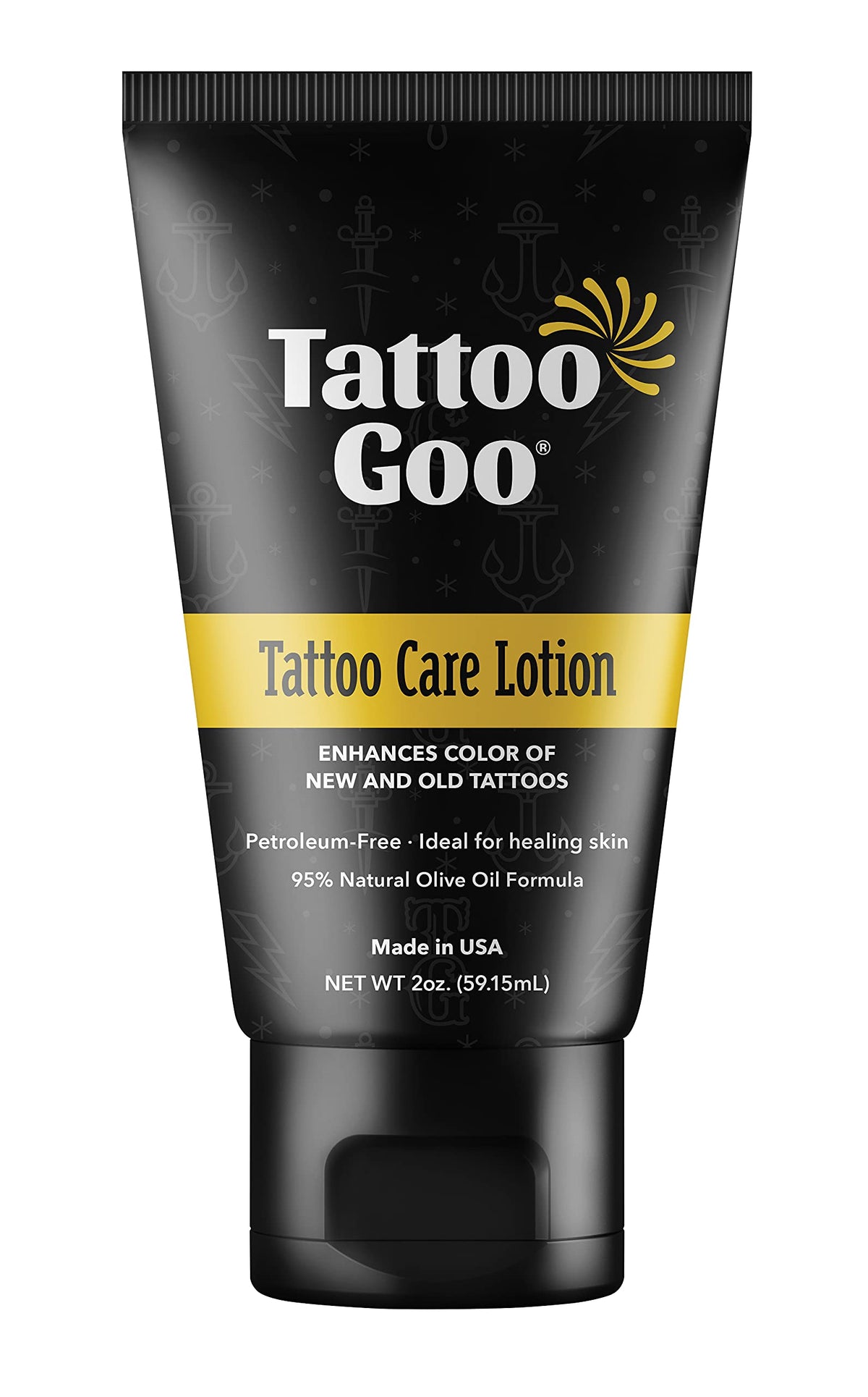 Tattoo Goo Tattoo Care Lotion bottle for daily hydration of healed ink without clogging pores.