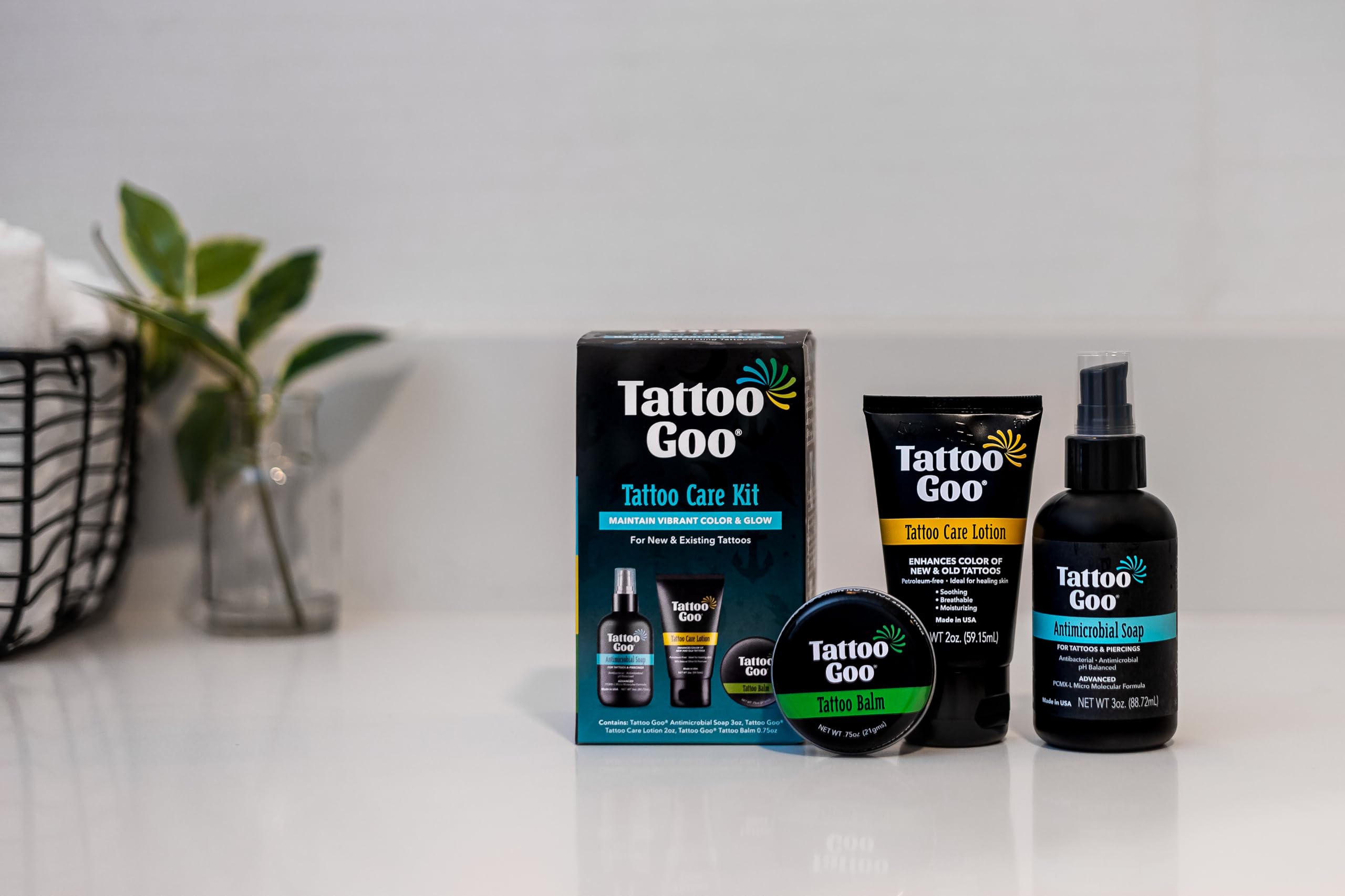 Tattoo Goo tattoo and piercing care routine idea with balm pairing.