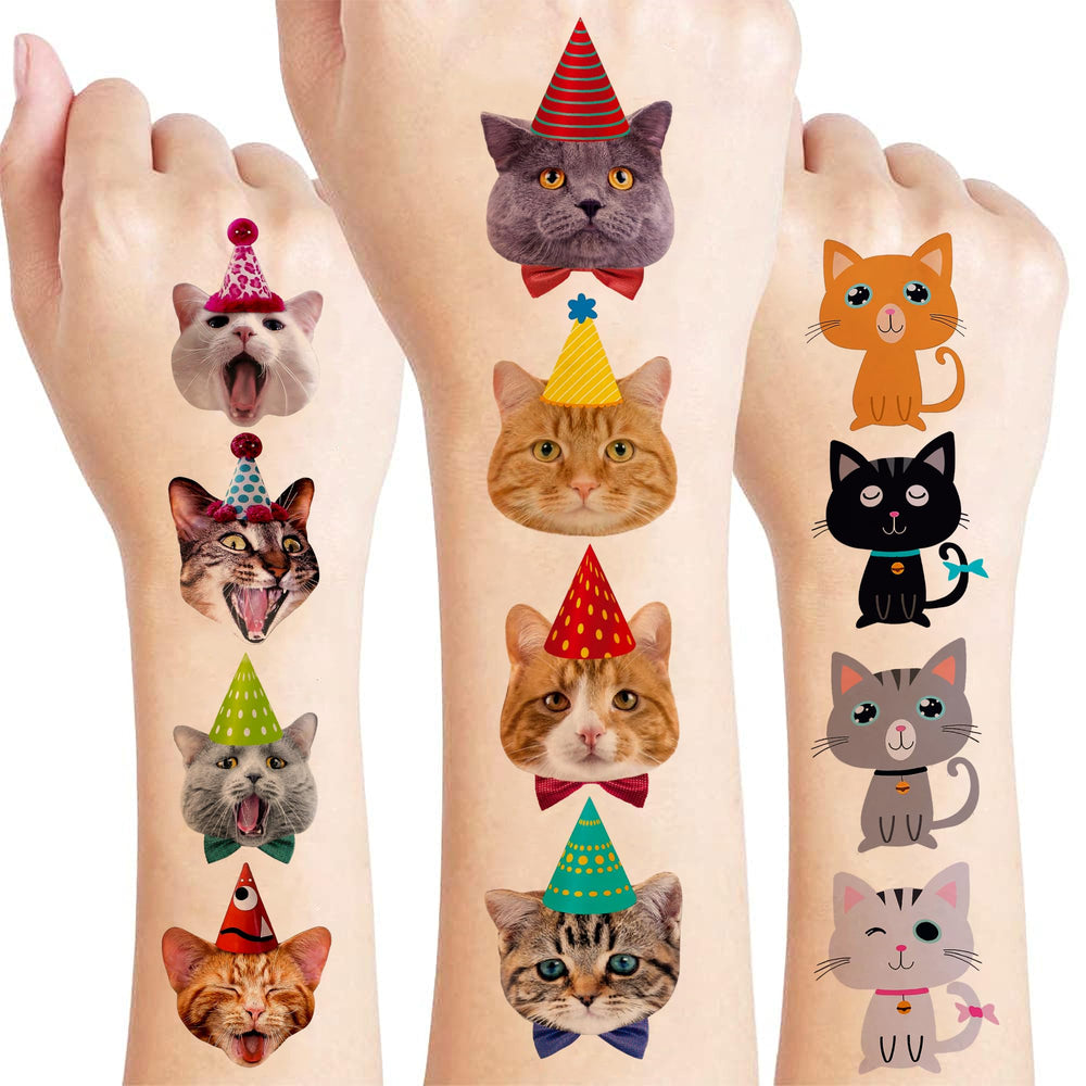 Tatuajes-gatos: diseños adorables en 8 hojas para cara y brazos.