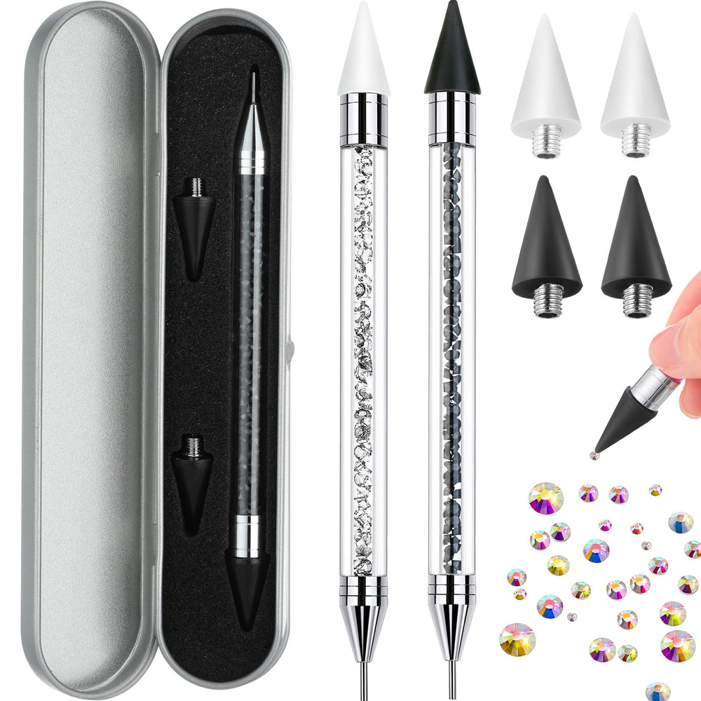 Tatuo 2-Pieces Rhinestone Picker Dotting Pen with black and white handle for precise gem pickup.