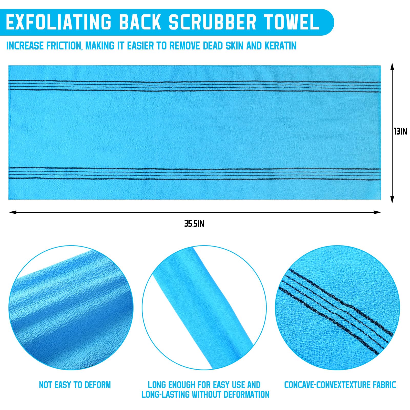 Tatuo blue back-scrubber washcloth reaching the back for thorough cleansing