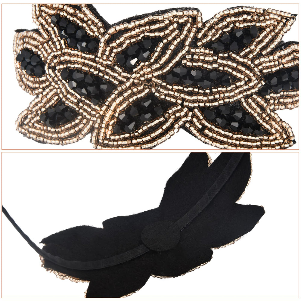 Diadema Tatuo, hoja dorada con cristal negro, ideal para eventos nocturnos.
