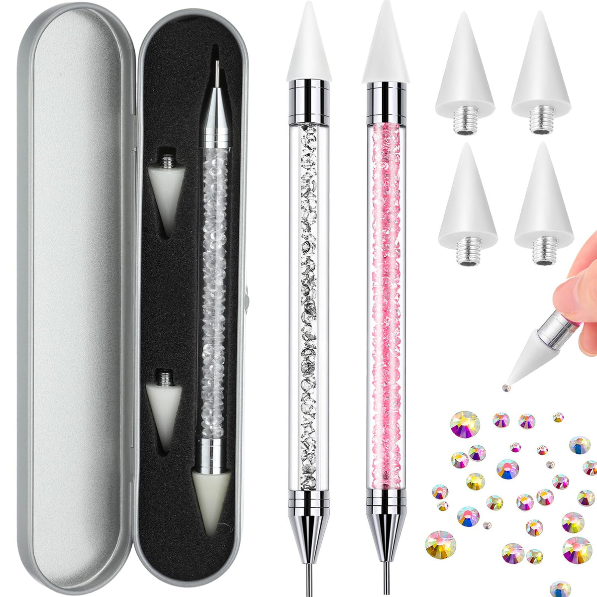 Tatuo rhinestone picker dotting pen in pink and white for precise rhinestone placement.