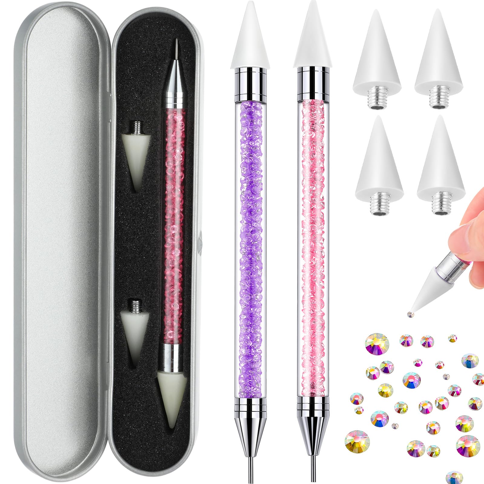 Tatuo rhinestone picker wax tip enables precise nail placement.