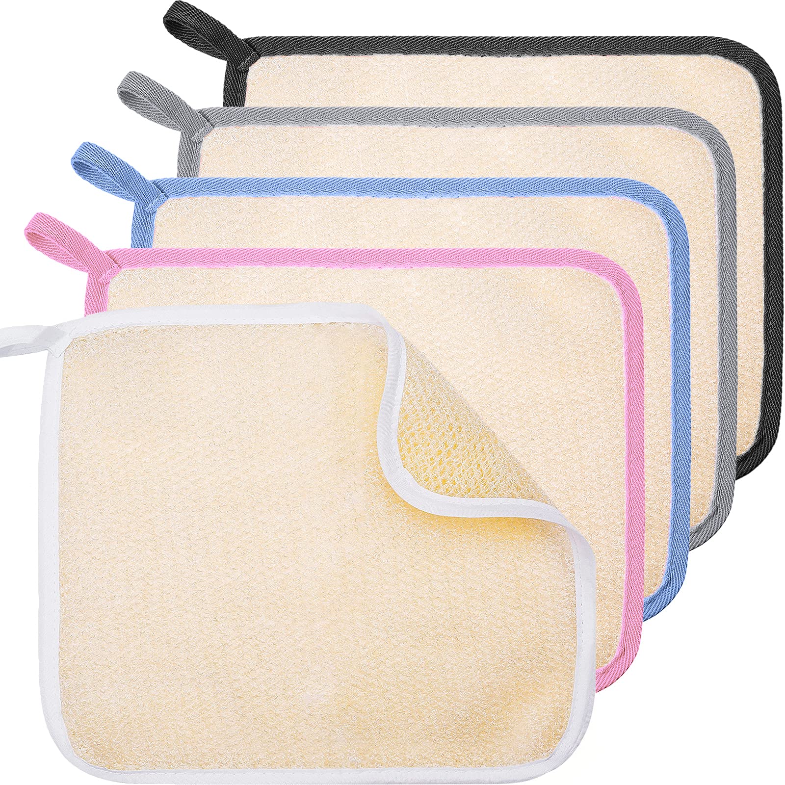 Toallas exfoliantes Tatuo muestran rostro y cuerpo, textura doble para exfoliar suavemente.