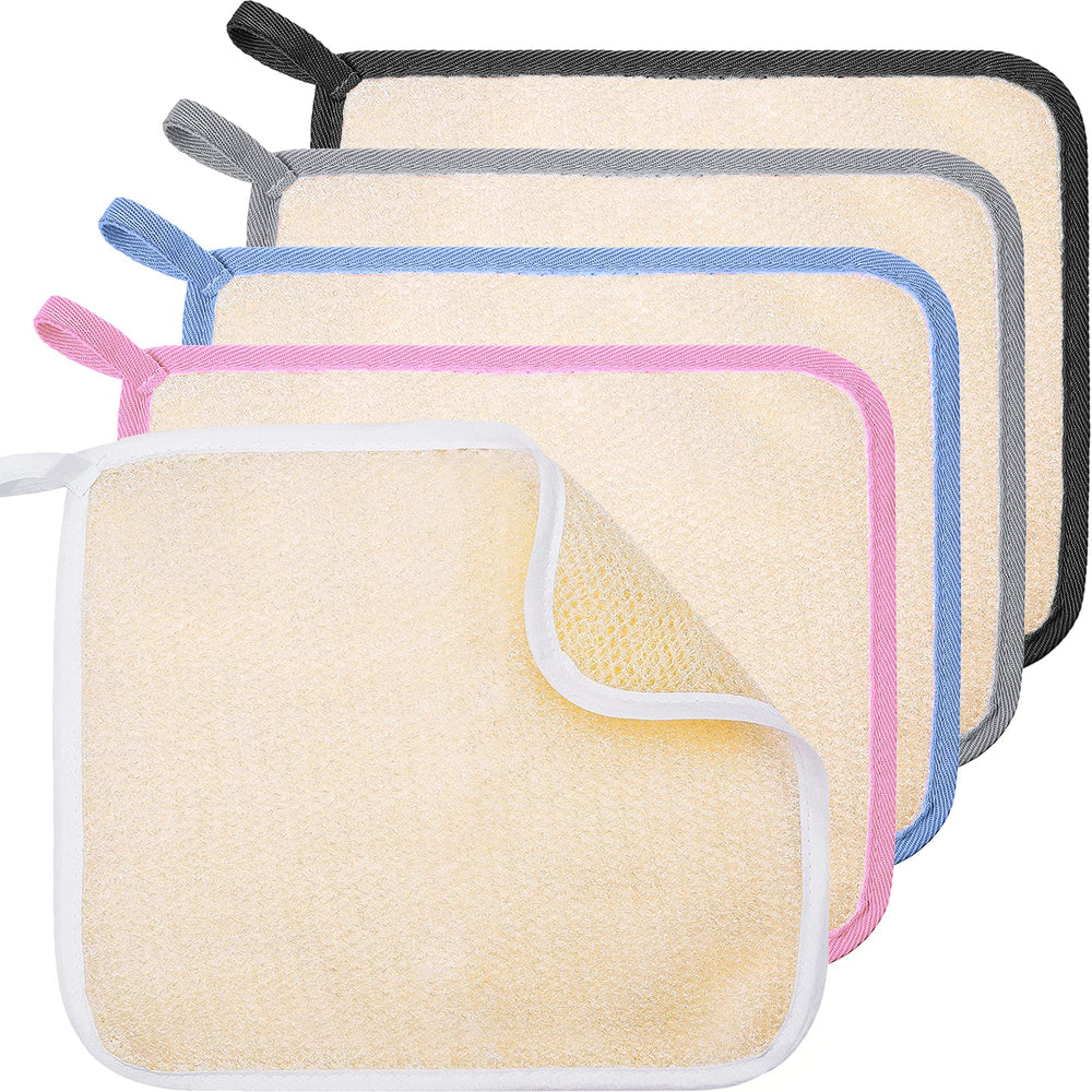 Toallas exfoliantes Tatuo muestran rostro y cuerpo, textura doble para exfoliar suavemente.