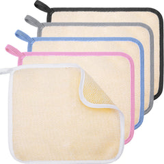 Toallas exfoliantes Tatuo muestran rostro y cuerpo, textura doble para exfoliar suavemente.