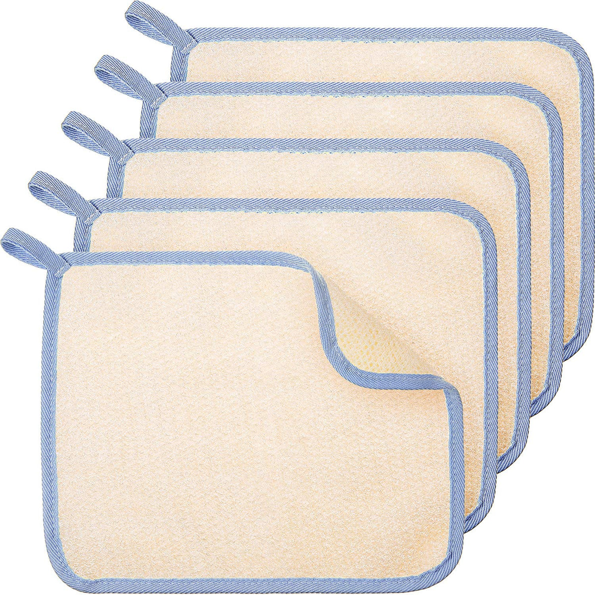 Toallitas exfoliantes Tatuo para cara y cuerpo con borde azul, uso diario
