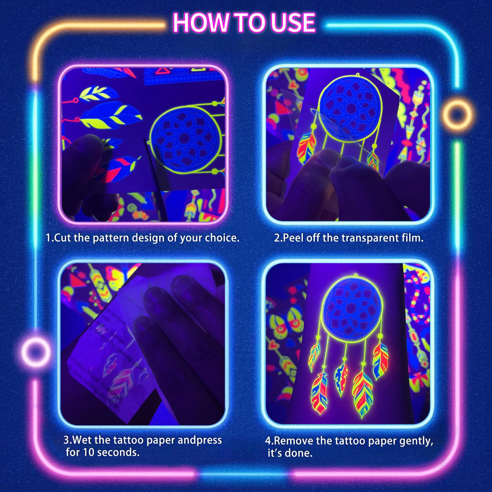 TATUWST 172-piece tattoo set designed for teens and adults at glow-in-the-dark parties