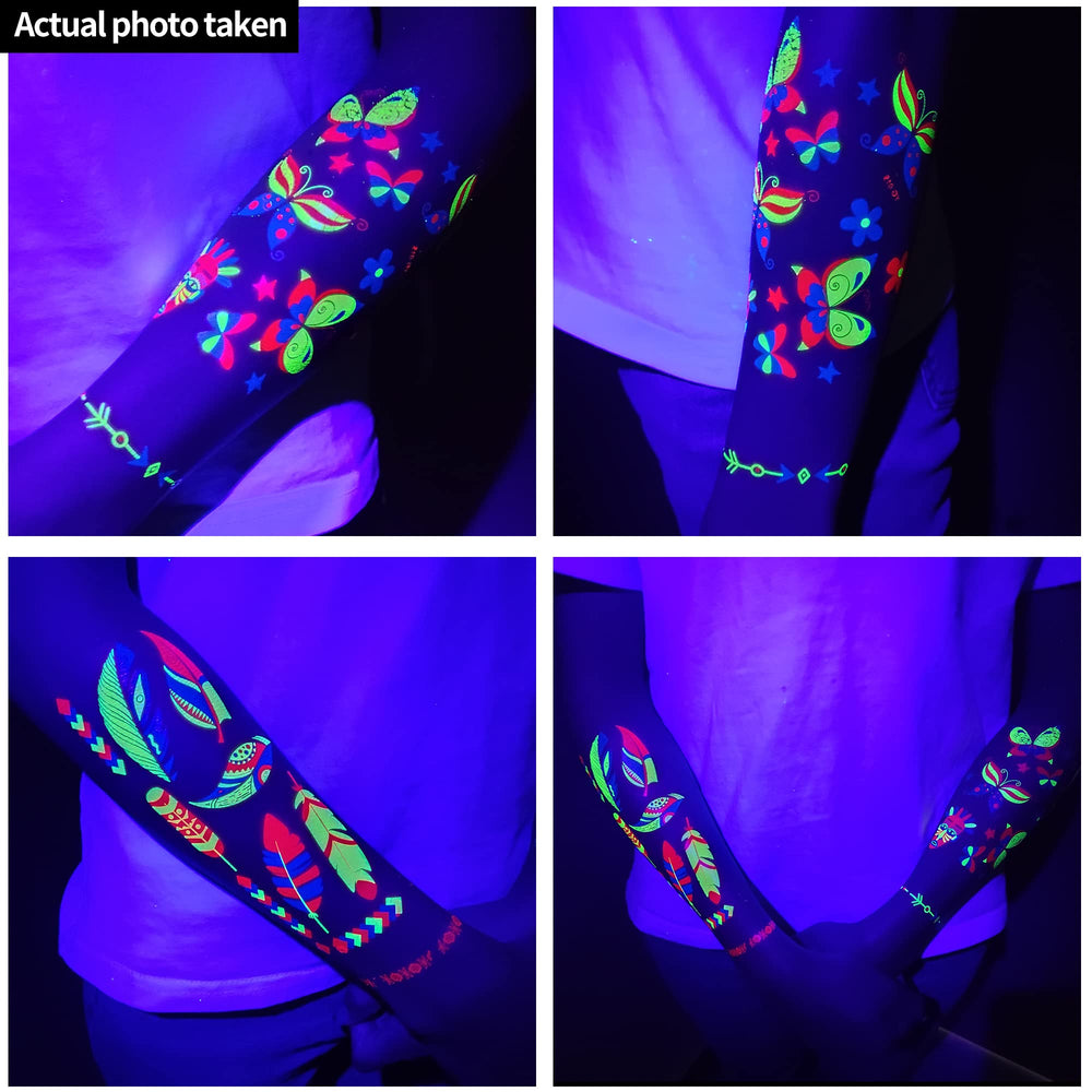 TATUWST neon body art tattoos ideal for concerts and Halloween under blacklight