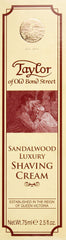 Taylor of Old Bond Street sandalwood cream packaging keeps premium shave cream fresh.