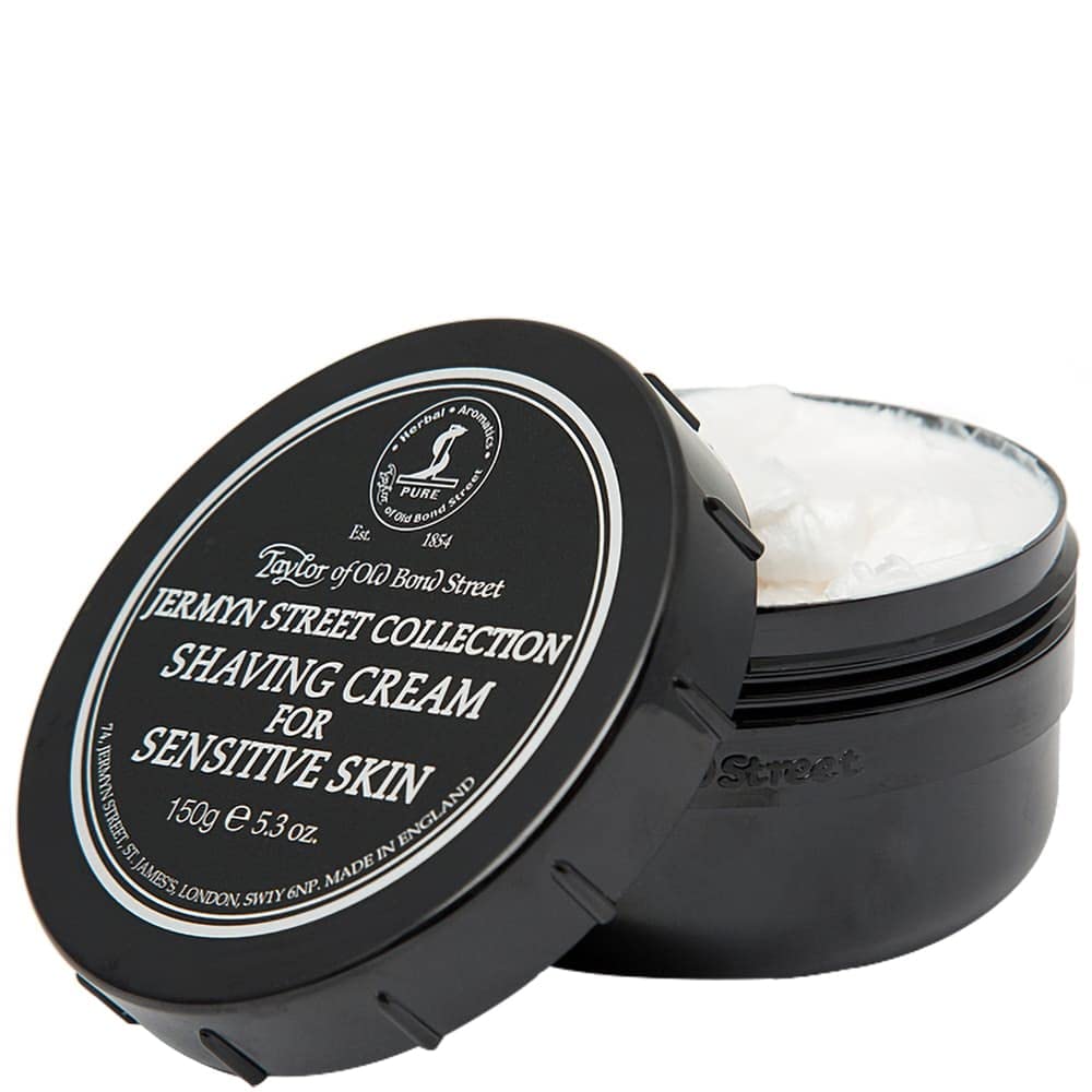 Taylor of Old Bond Street shaving cream lather created with a brush for sensitive skin.