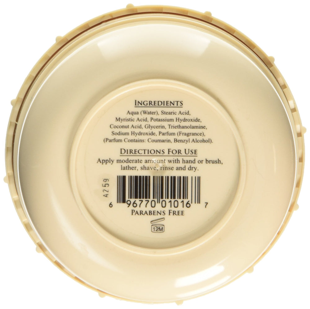 Taylor of Old Bond Street coconut shaving cream bowl with visible lather demonstrates moisturizing barrier benefits.
