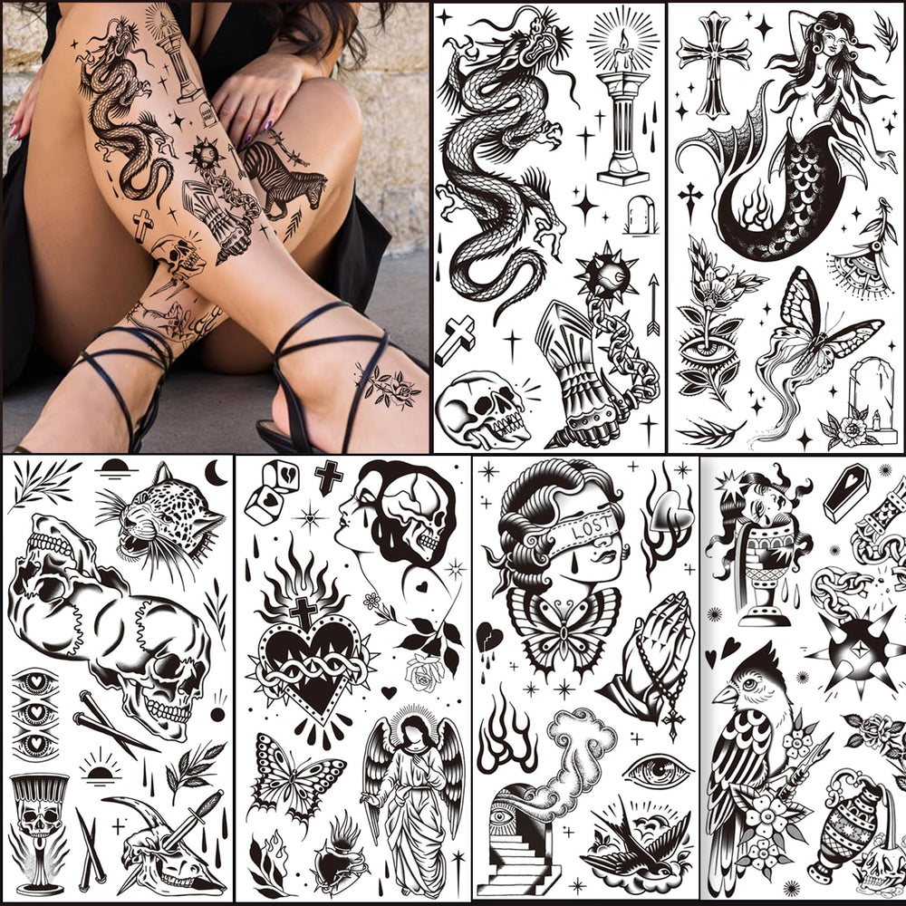 Tazimi tatuaje temporal negro grande de estilo antiguo para brazo.