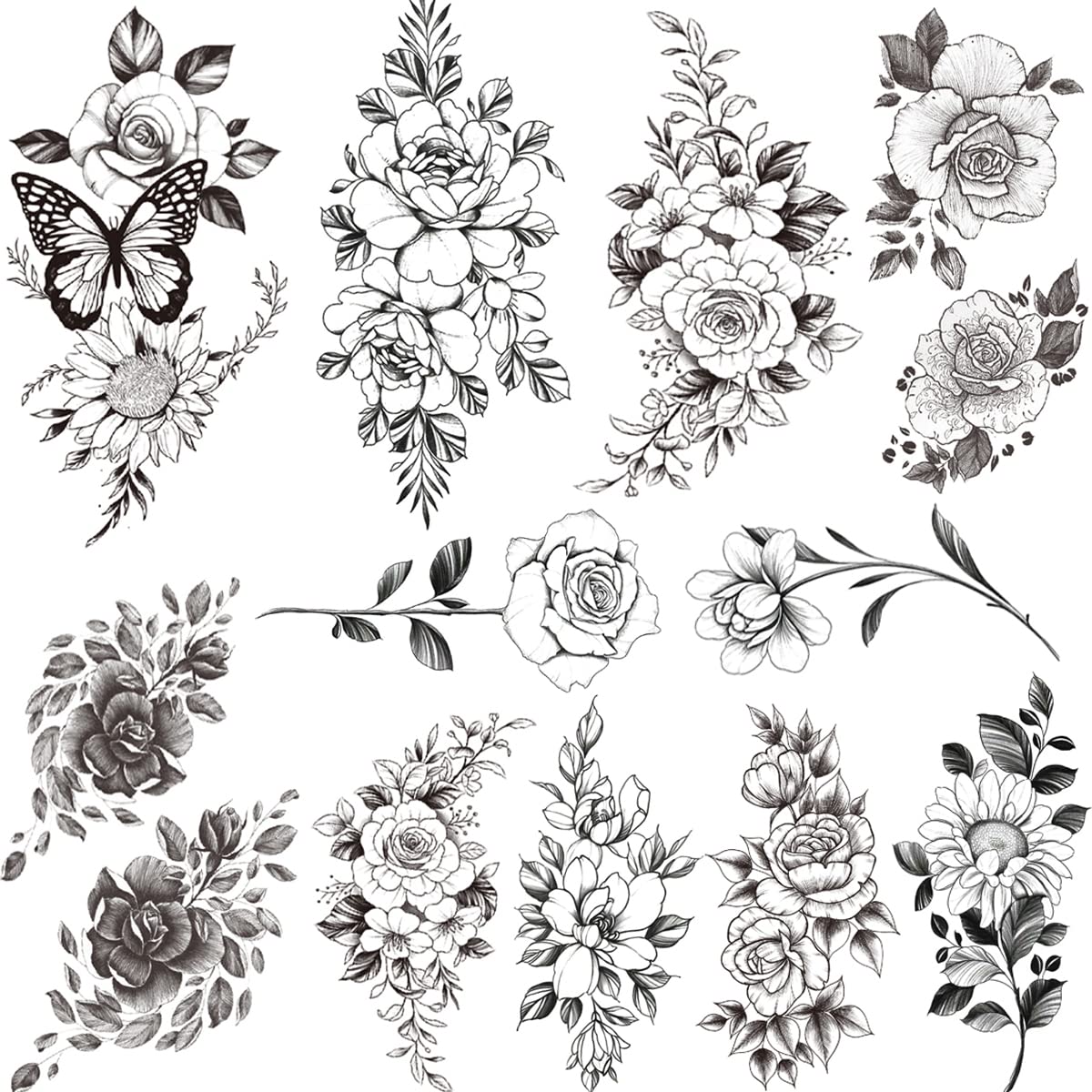 Tazimi tatuajes temporales rosas negras en el hombro para looks atrevidos.