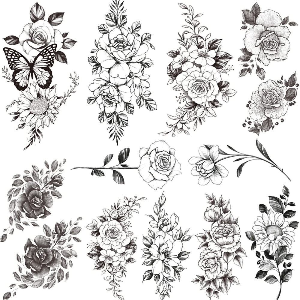Tazimi tatuajes temporales rosas negras en el hombro para looks atrevidos.