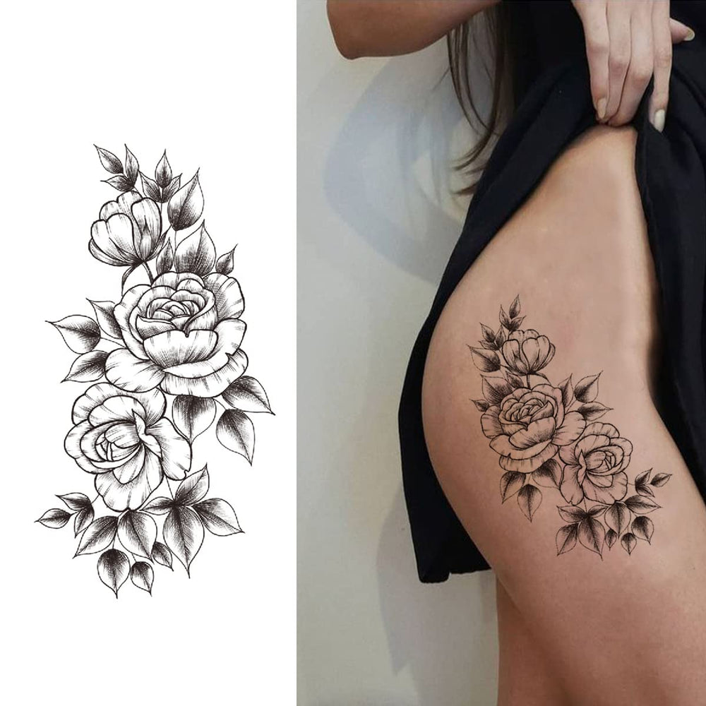 Tazimi tatuajes rosas negras en el pecho, look sutil para uso diario.
