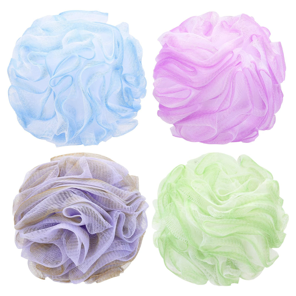Tbestmax 4-pack bath sponge pouf in four colors for shared family showers and color-coding.