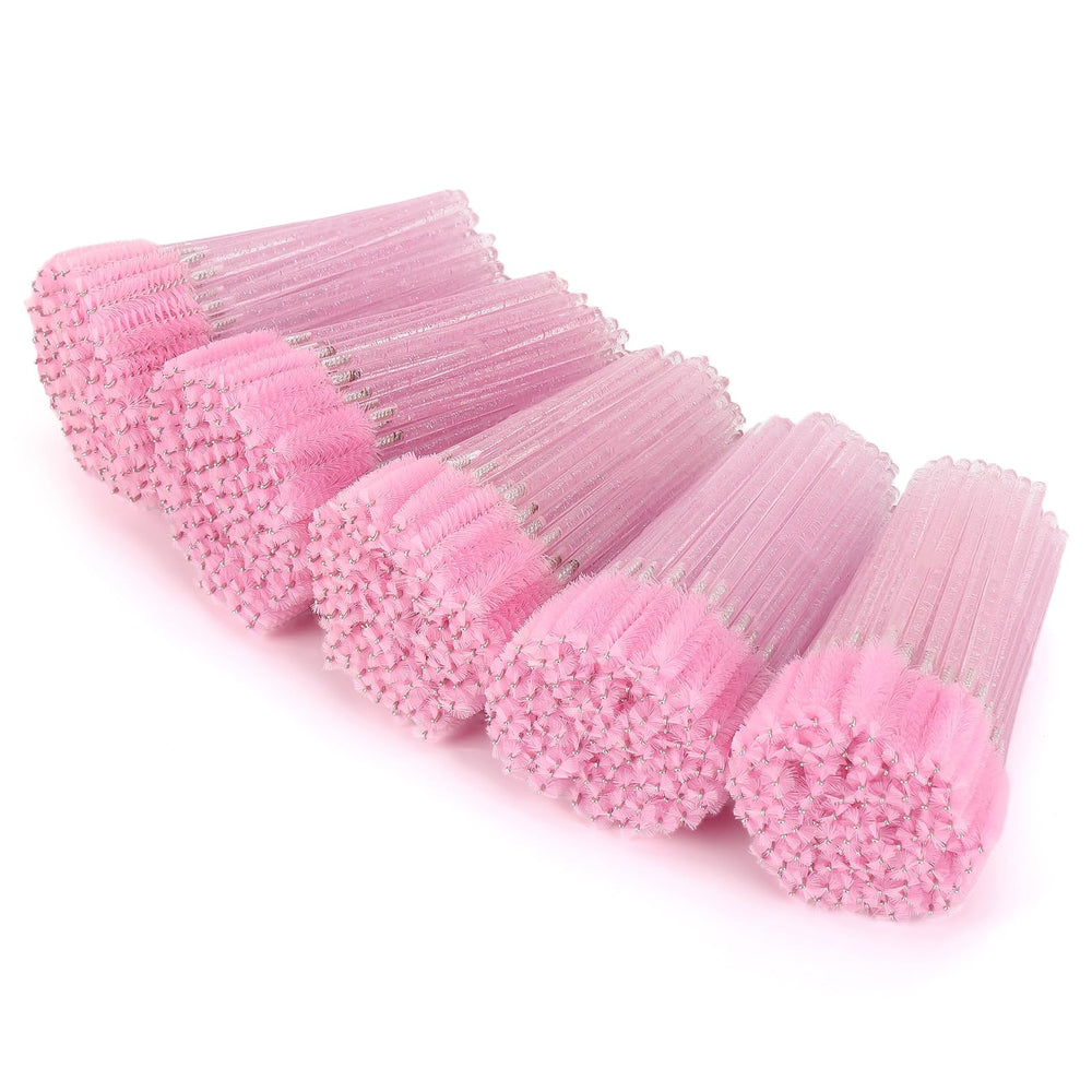 Tbestmax 500 disposable mascara wands with pink stick for precise lash brushing and clean mascara.
