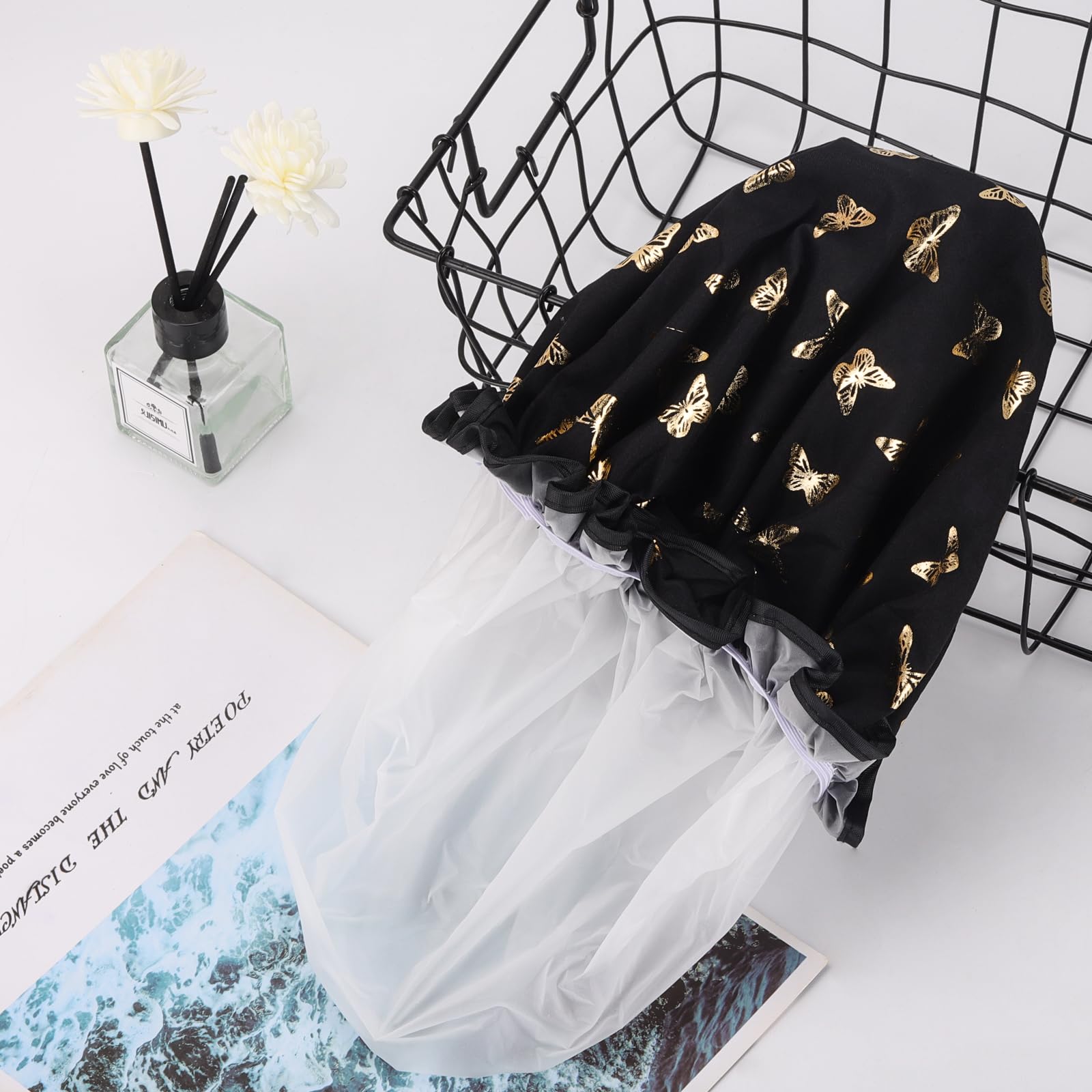 Tbestmax butterfly pattern shower cap on sink edge