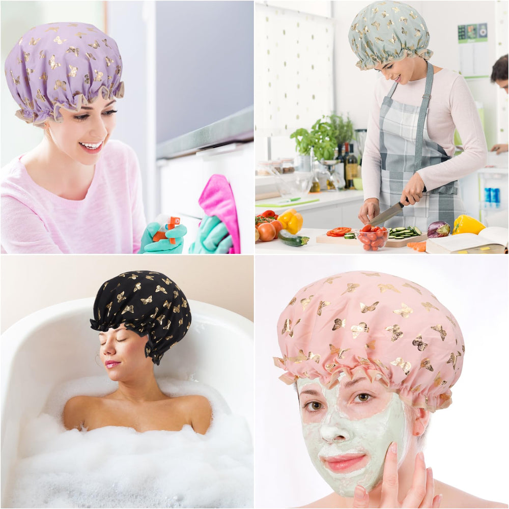 Tbestmax double layer shower cap highlighting waterproof design