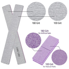 Tbestmax double-sided 100/180 grit file smooths edges for acrylic and natural nails.