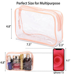Tbestmax peach pink transparent makeup bag ideal for easy packing and access on trips.