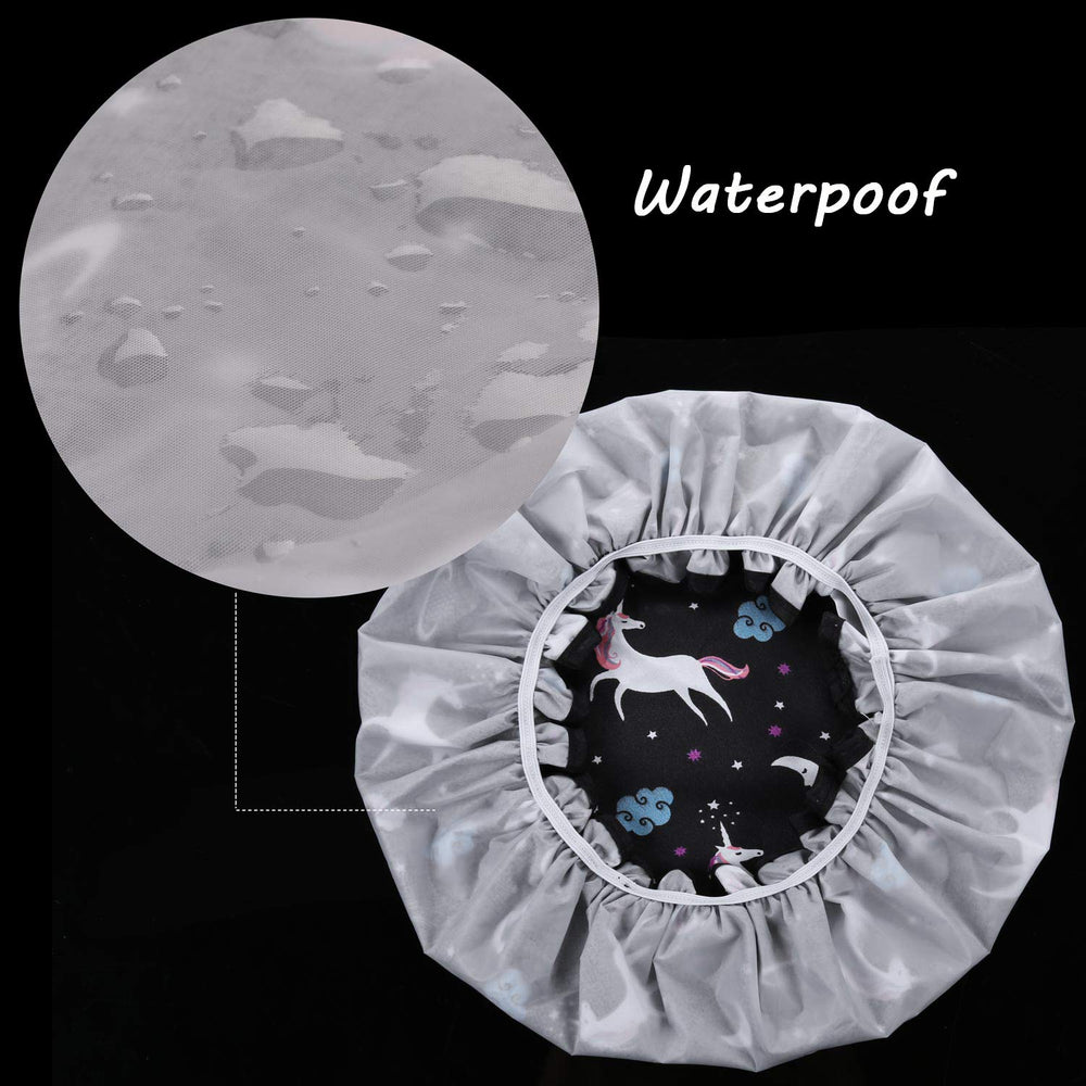 Tbestmax unicorn shower cap double-layer design offers extra waterproof protection.