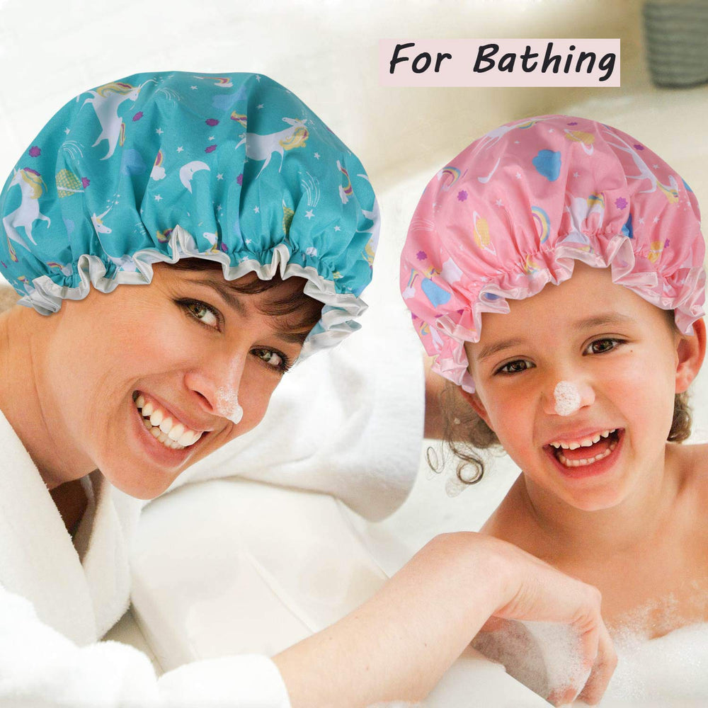 Tbestmax unicorn shower cap elastic band ensures comfortable fit for most users.