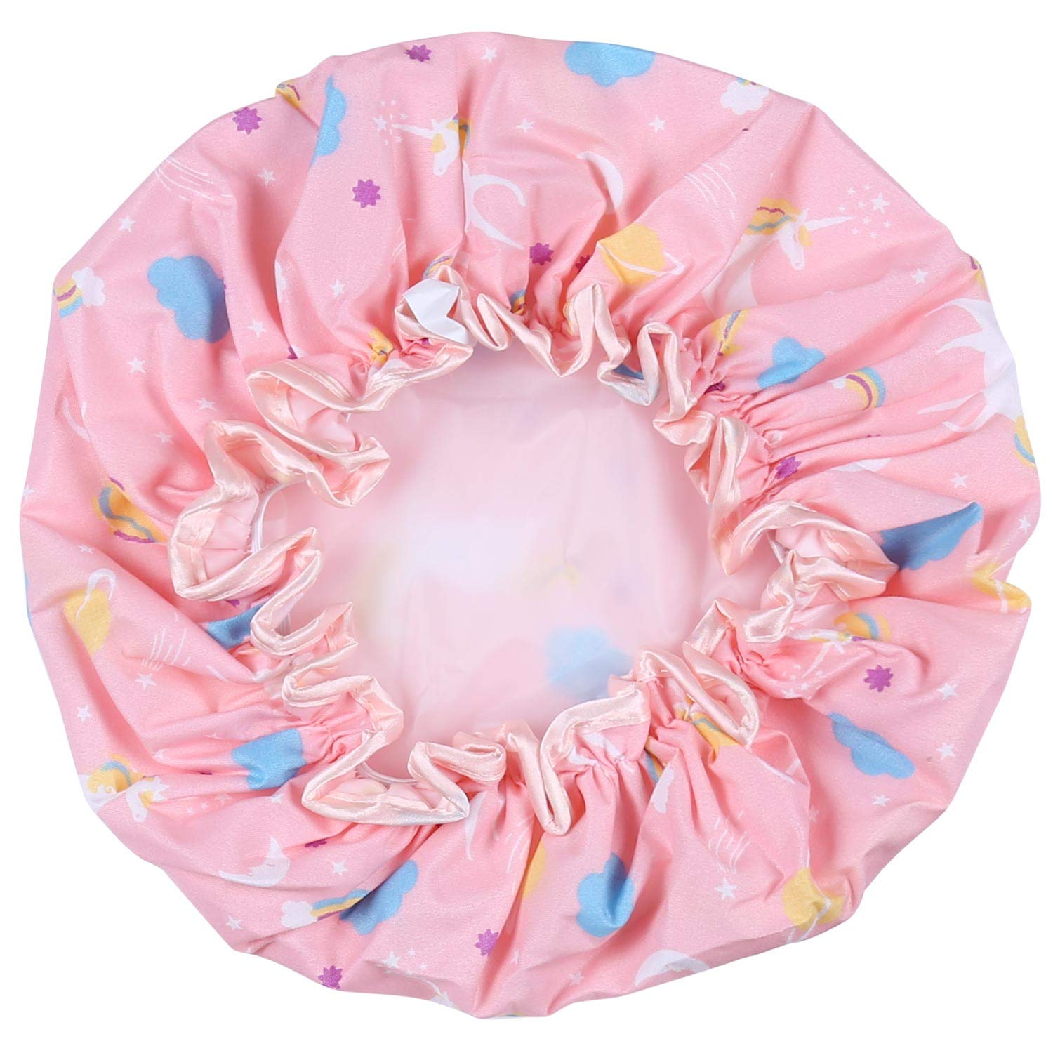 Tbestmax unicorn shower cap pink color keeps hair protected during shower.