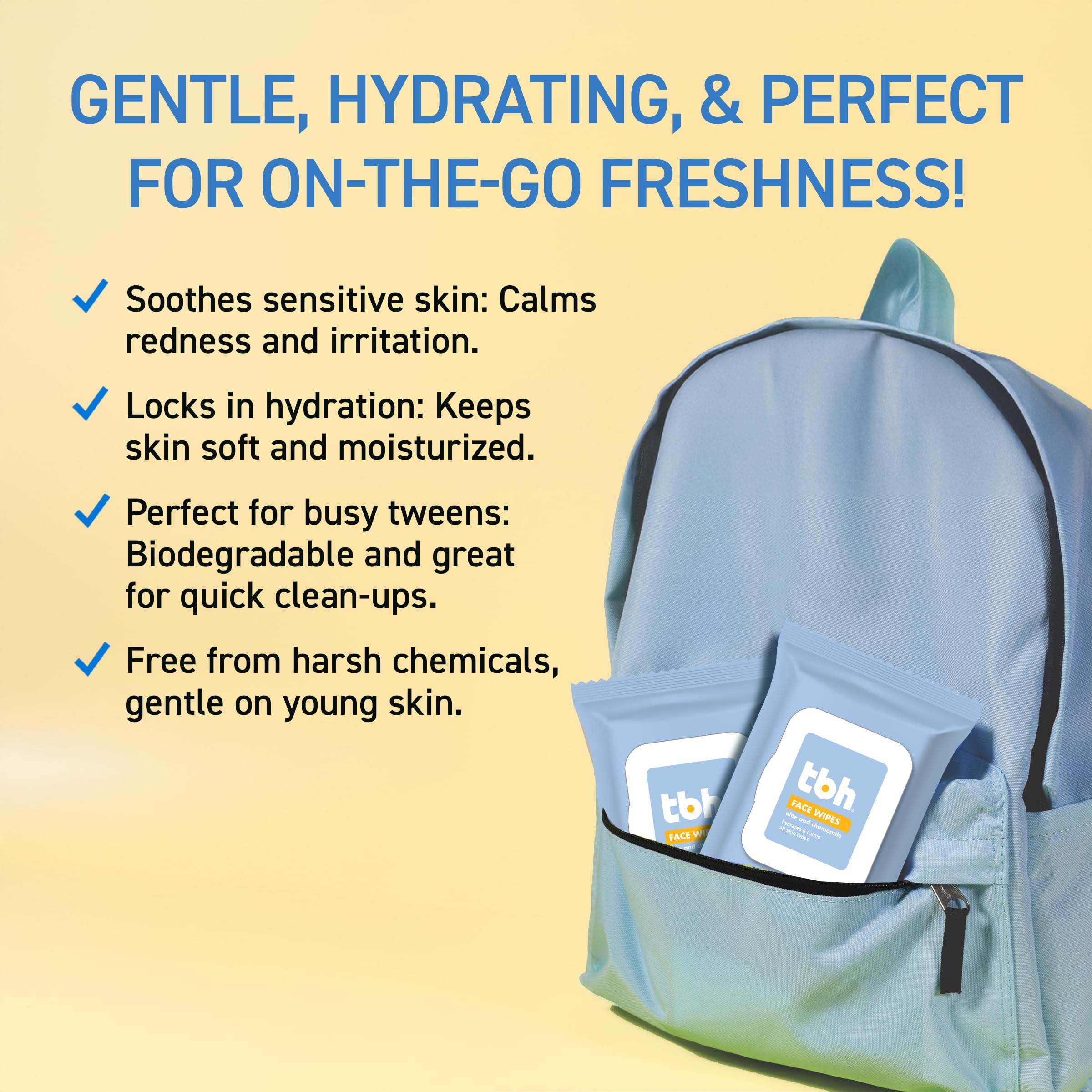 TBH Kids Gentle Face Wipes daily-use image — refreshing cleanse for busy mornings.