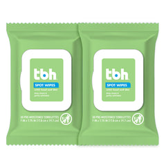 TBH Kids Spot Face Wipes caja frontal, limpieza suave para piel sensible.