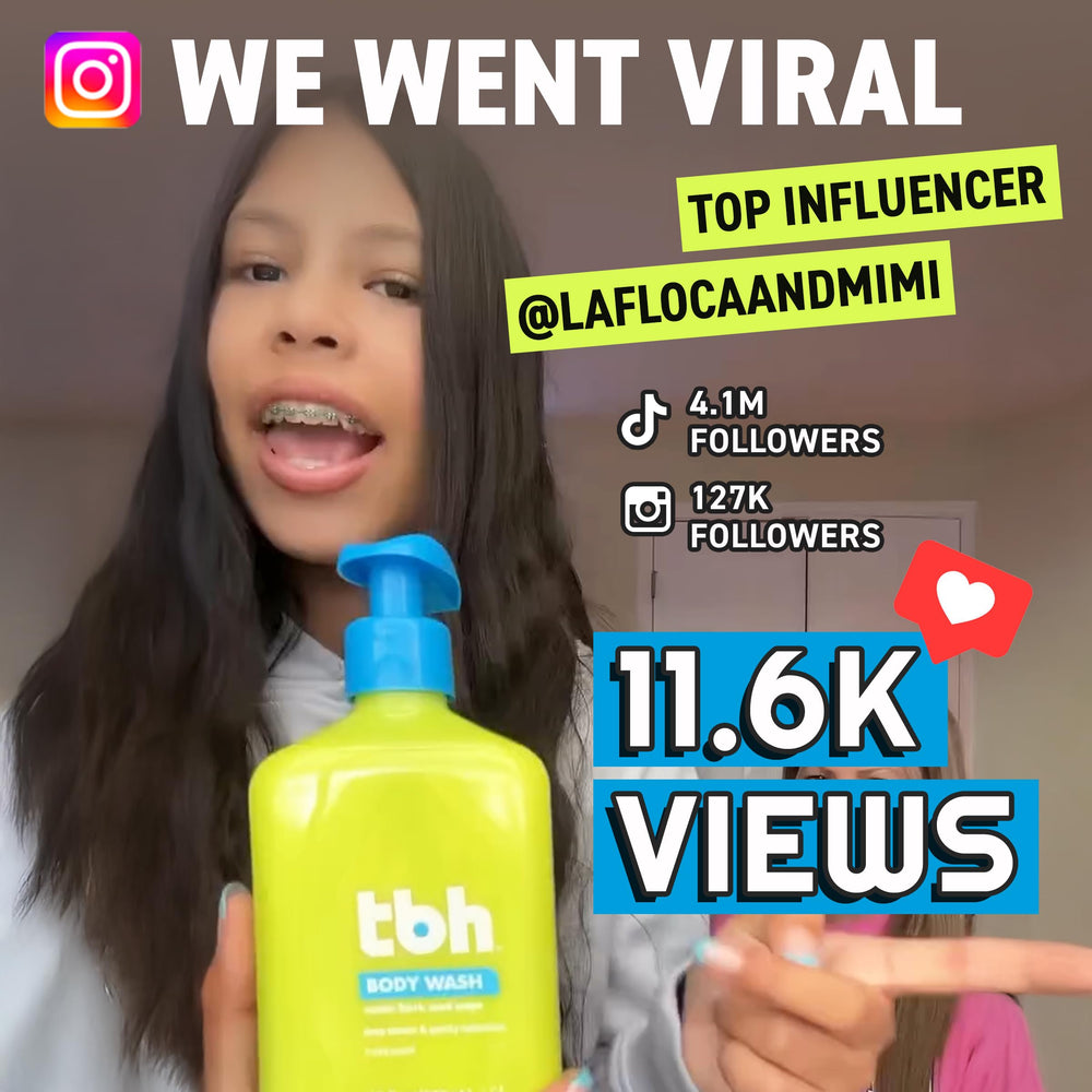 TBH Kids-Teens Bath Time Routine Image highlights easy-to-use bottles.