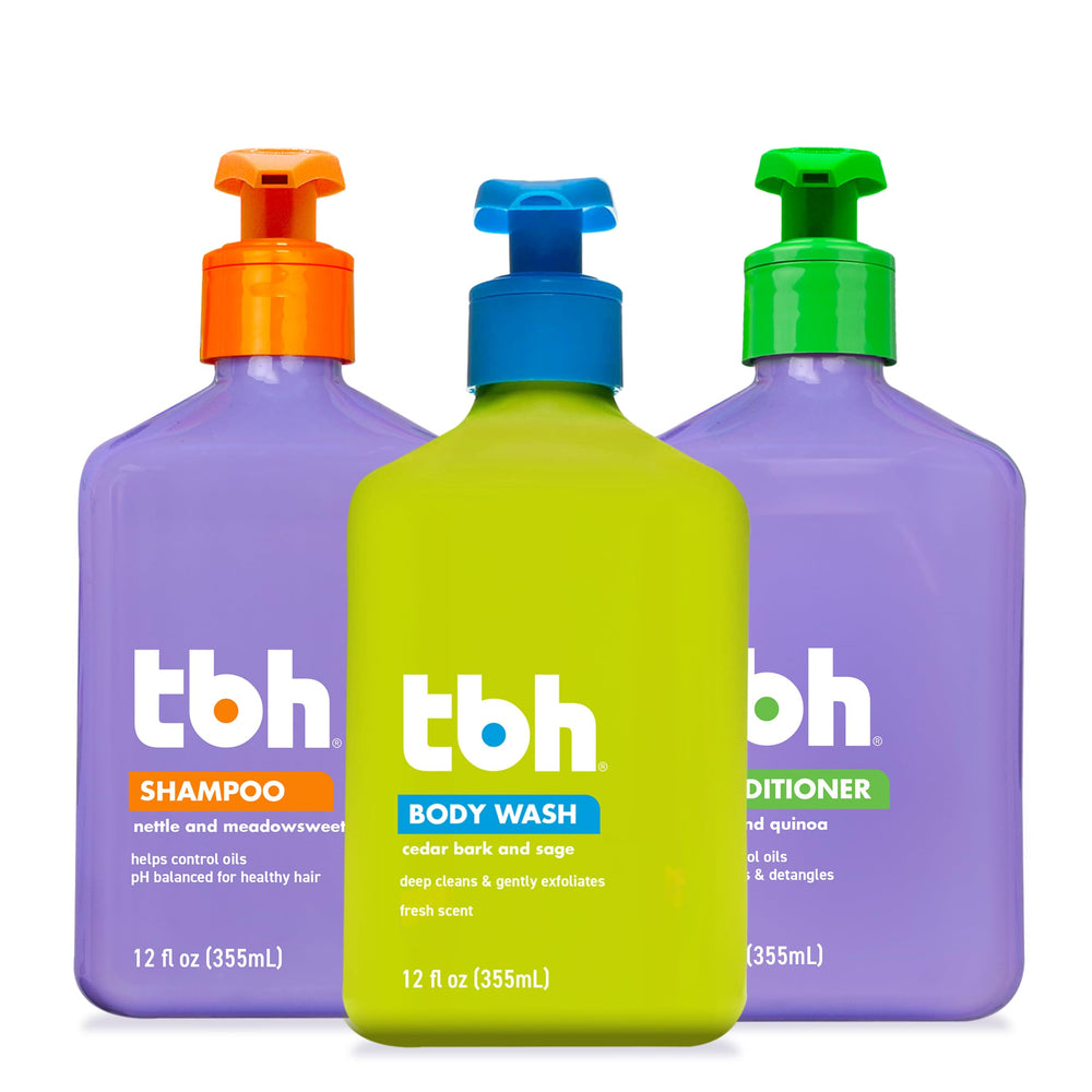 TBH Kids-Teens Shampoo Bottle promotes gentle cleansing for all hair types.