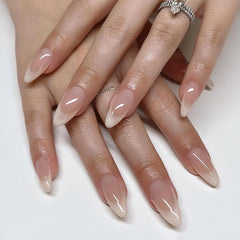 TBRZTR 24 piezas de uñas postizas nude frances gradiente, brillo natural para uso diario.