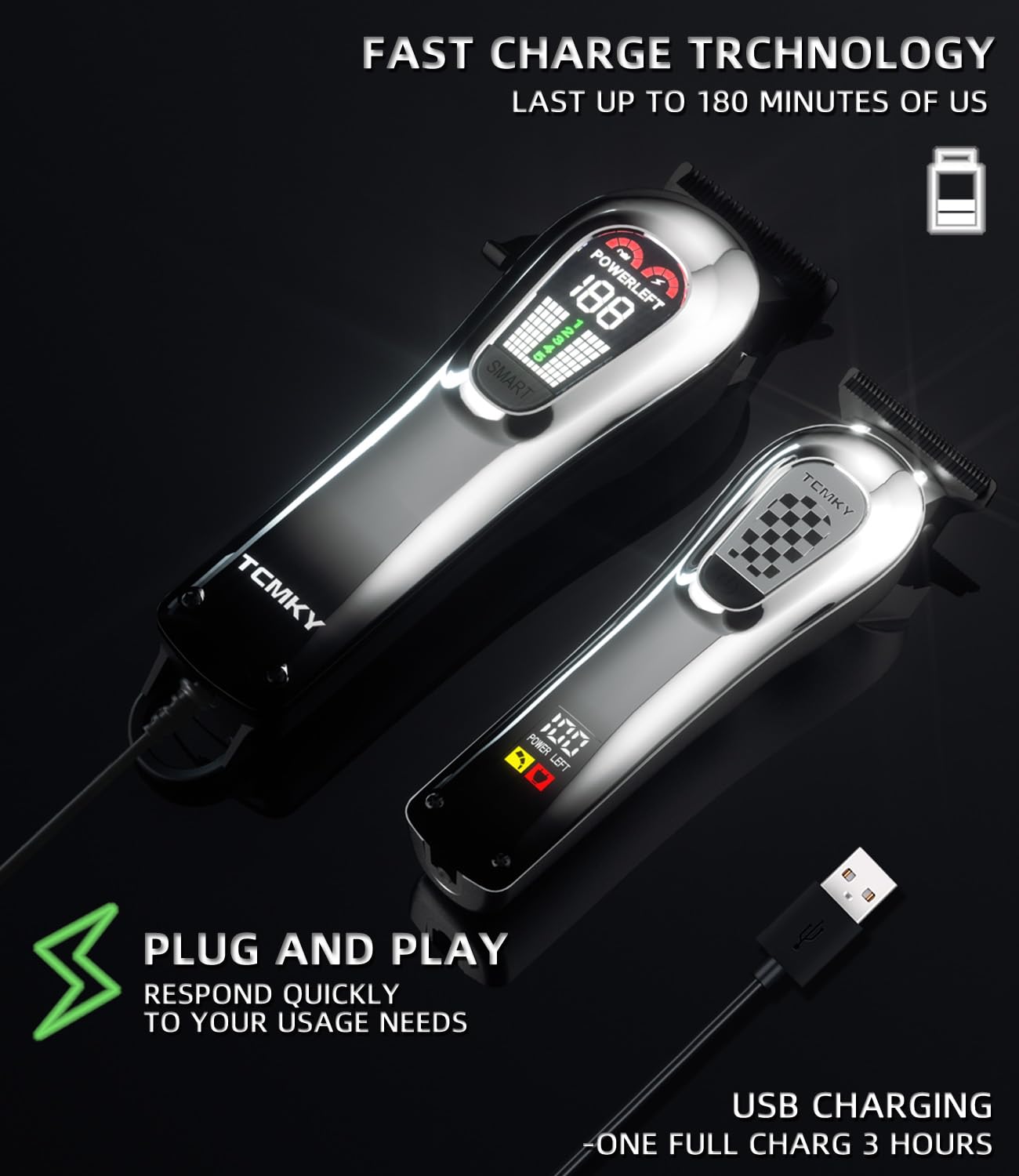 TCMKY bundle includes gift box, cape, brushes, and USB cable.