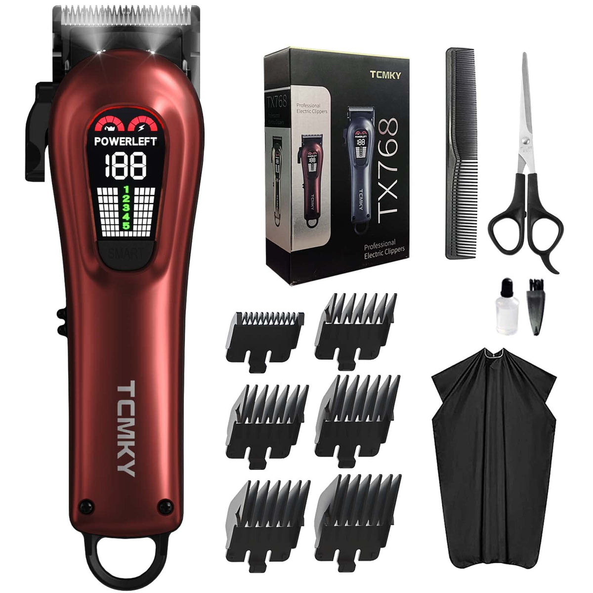 TCMKY Hair Clippers red front view highlighting ergonomic grip and style