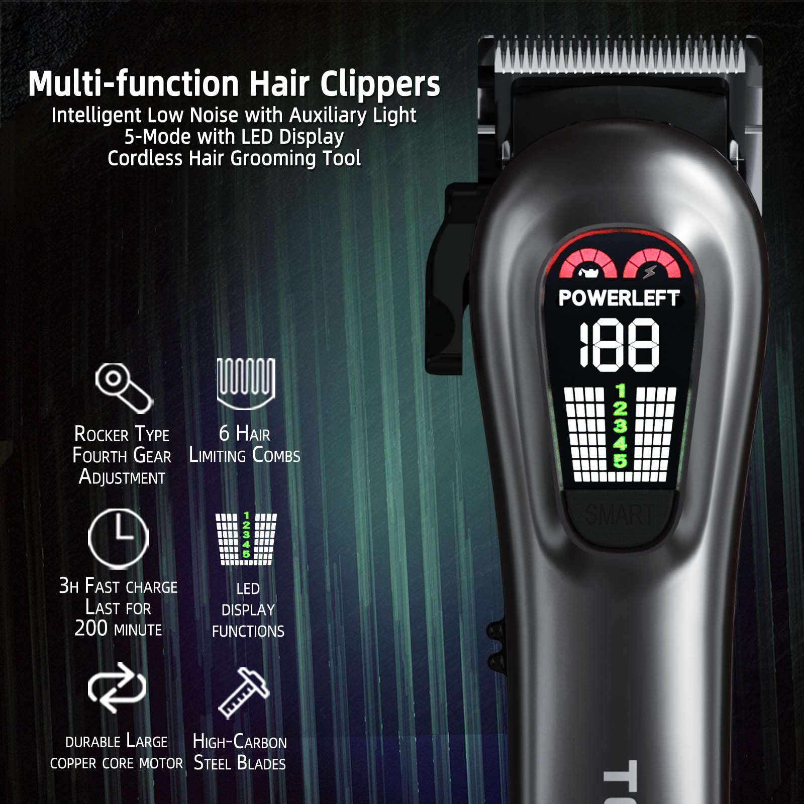 TCMKY hair trimmer LED display shows remaining power and reminders