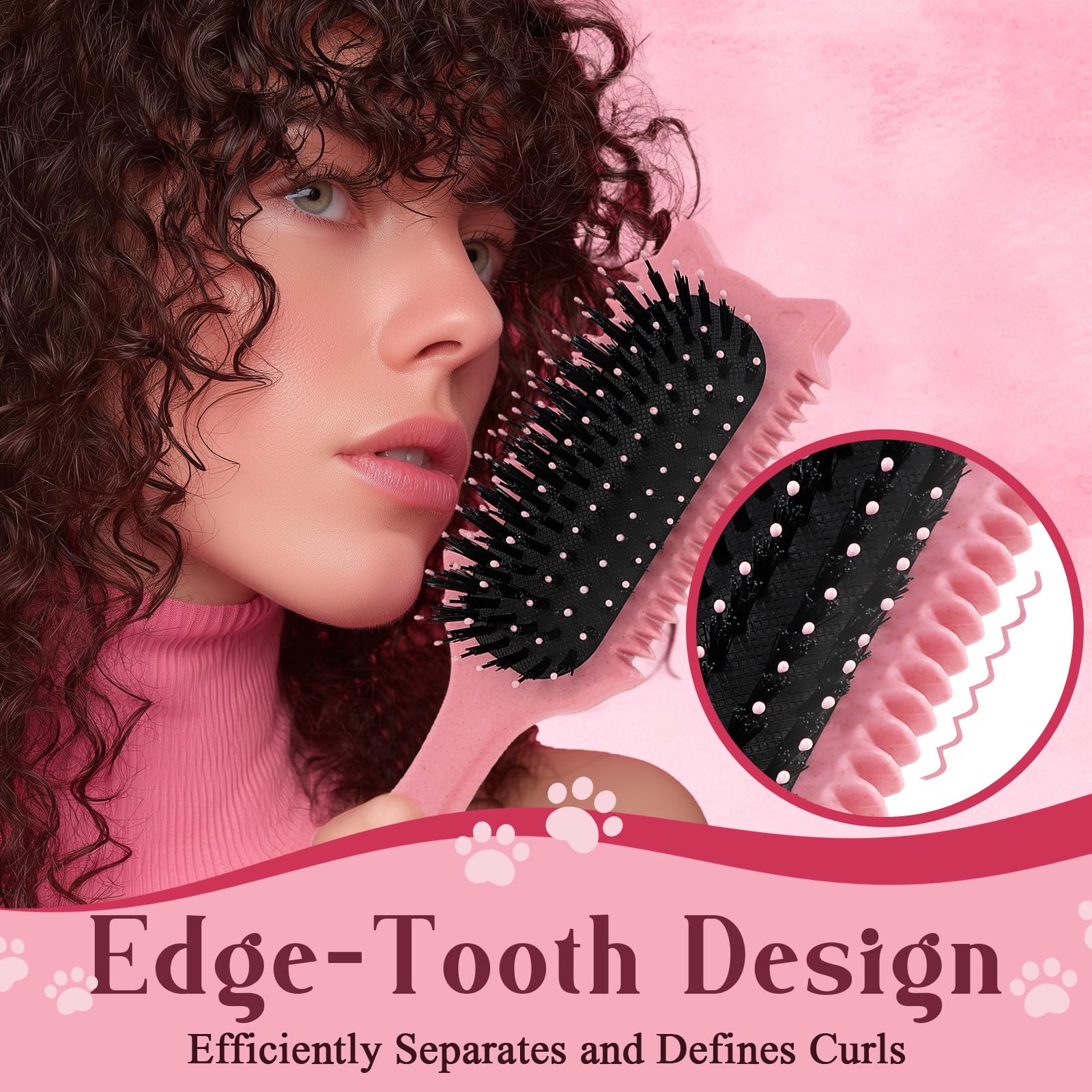 Tcsxady brush with flexible pins for gentle detangling and curl definition.