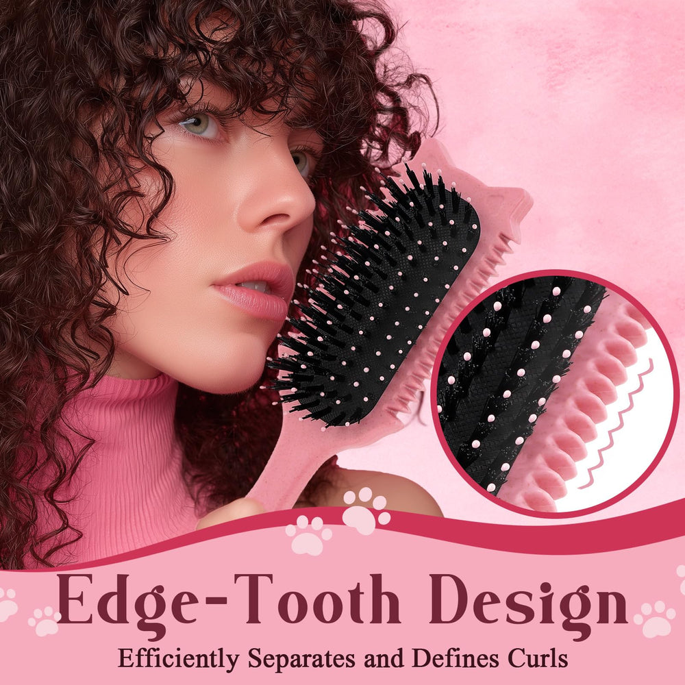 Tcsxady brush with flexible pins for gentle detangling and curl definition.