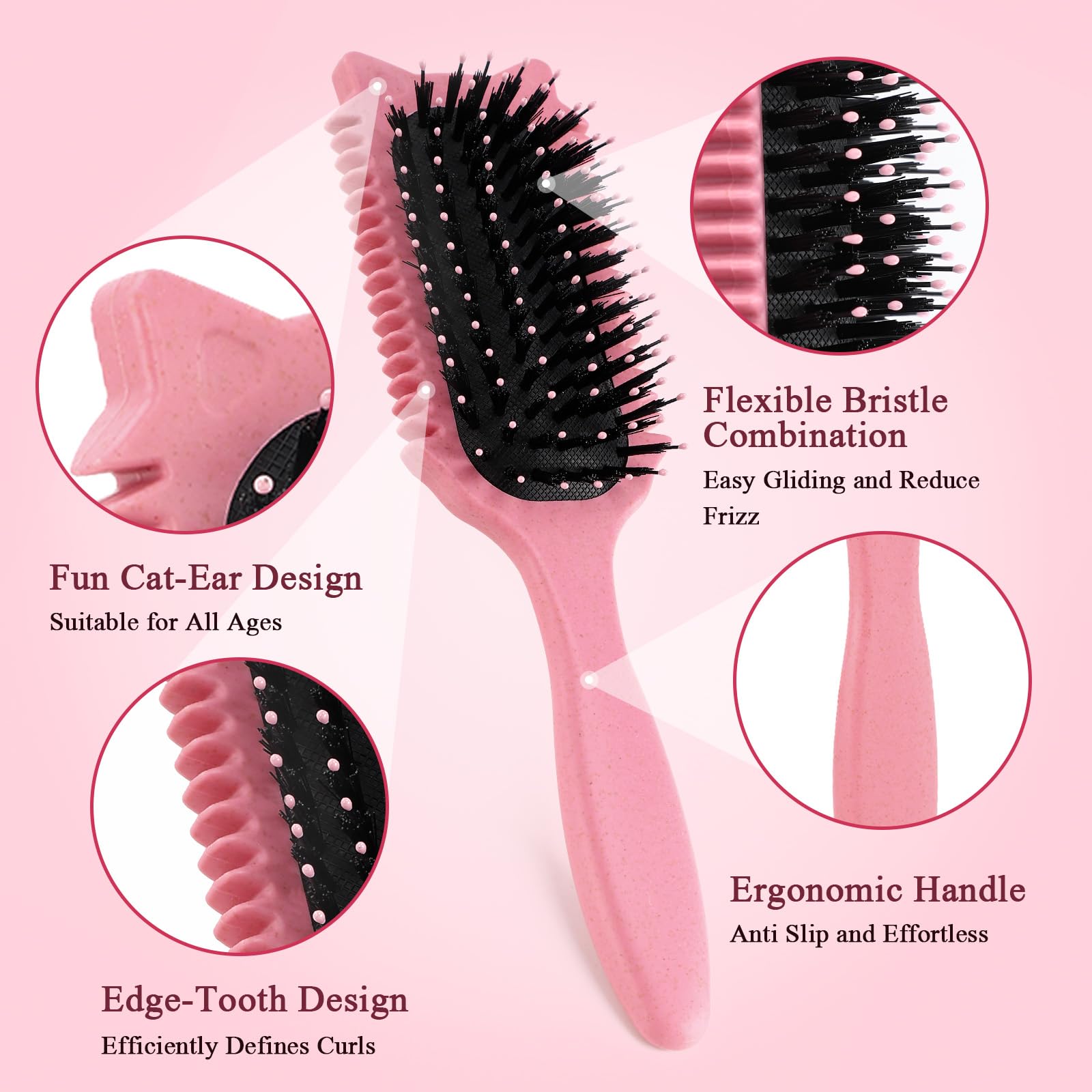 Tcsxady brush helps minimize frizz and define curls.