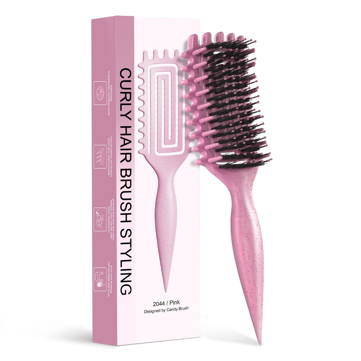 Tcsxady Curly Hair Brush with side teeth aids gentle detangling for defined curls.