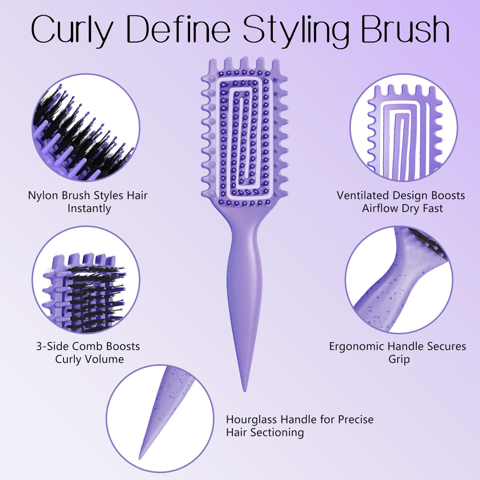 Tcsxady Curly Hair Brush vented design speeds up drying and smoothing.