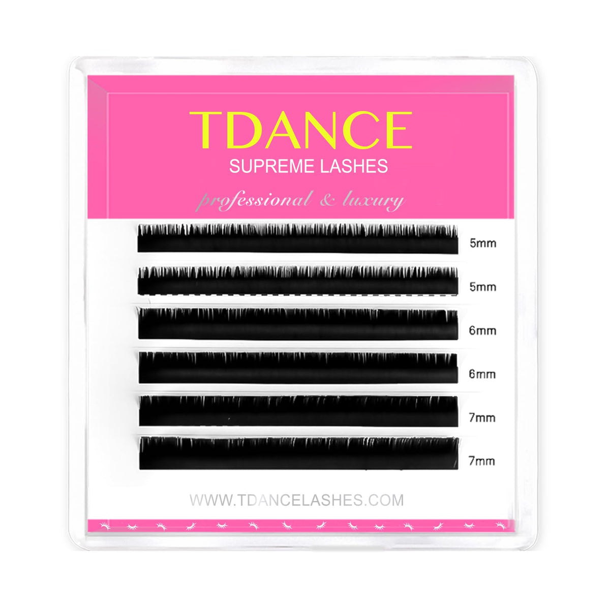 TDANCE bottom lash extensions in mixed thickness for balanced lower lashes.